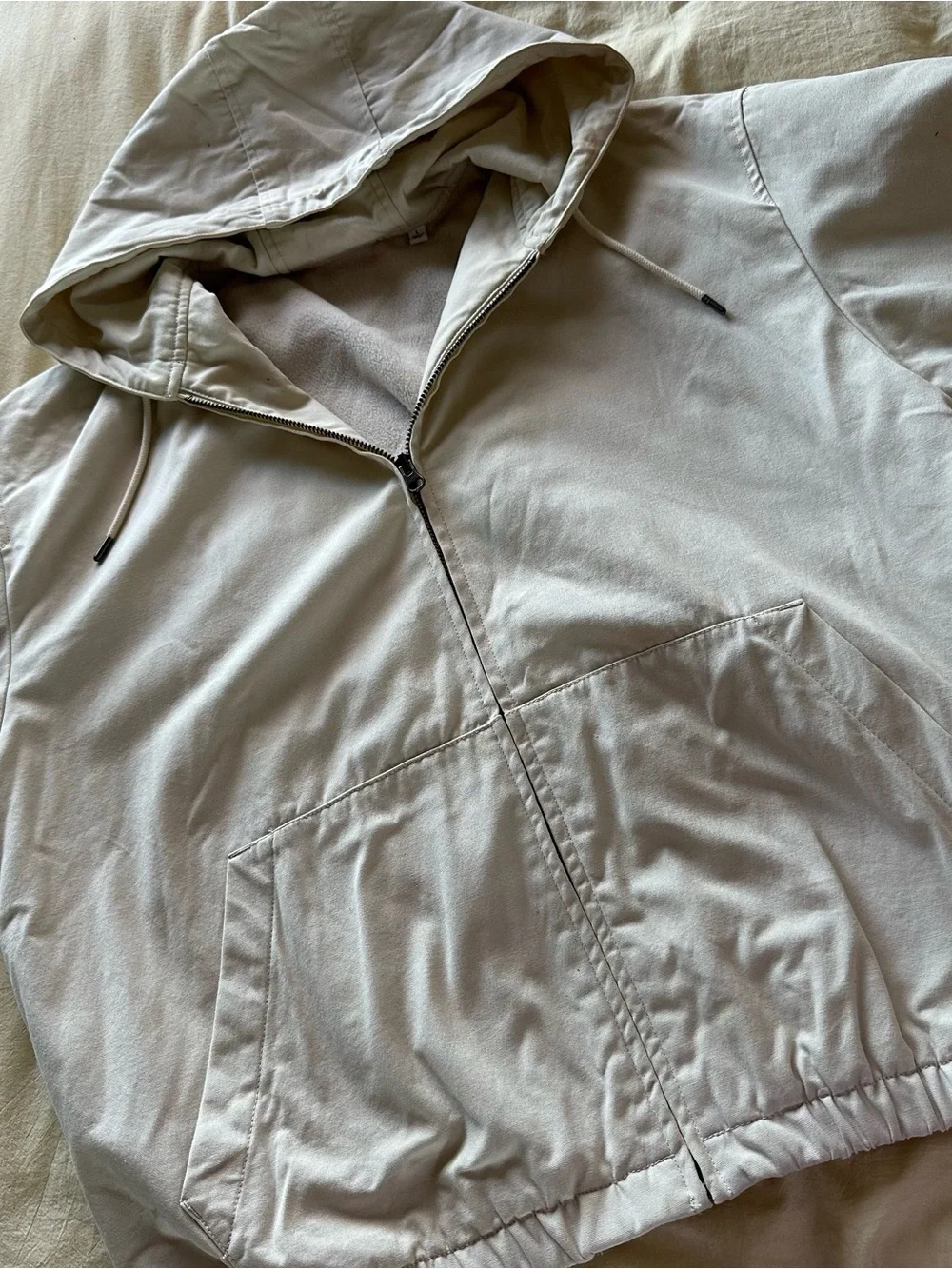 UNIQLO U fleece lined cream jacket with hood